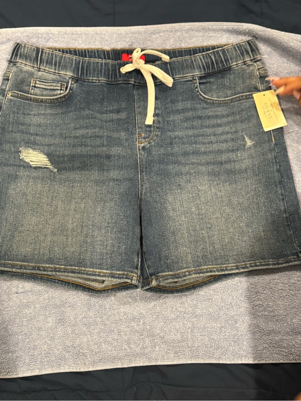 Guess Blue Denim Drawstring Shorts with White Tie